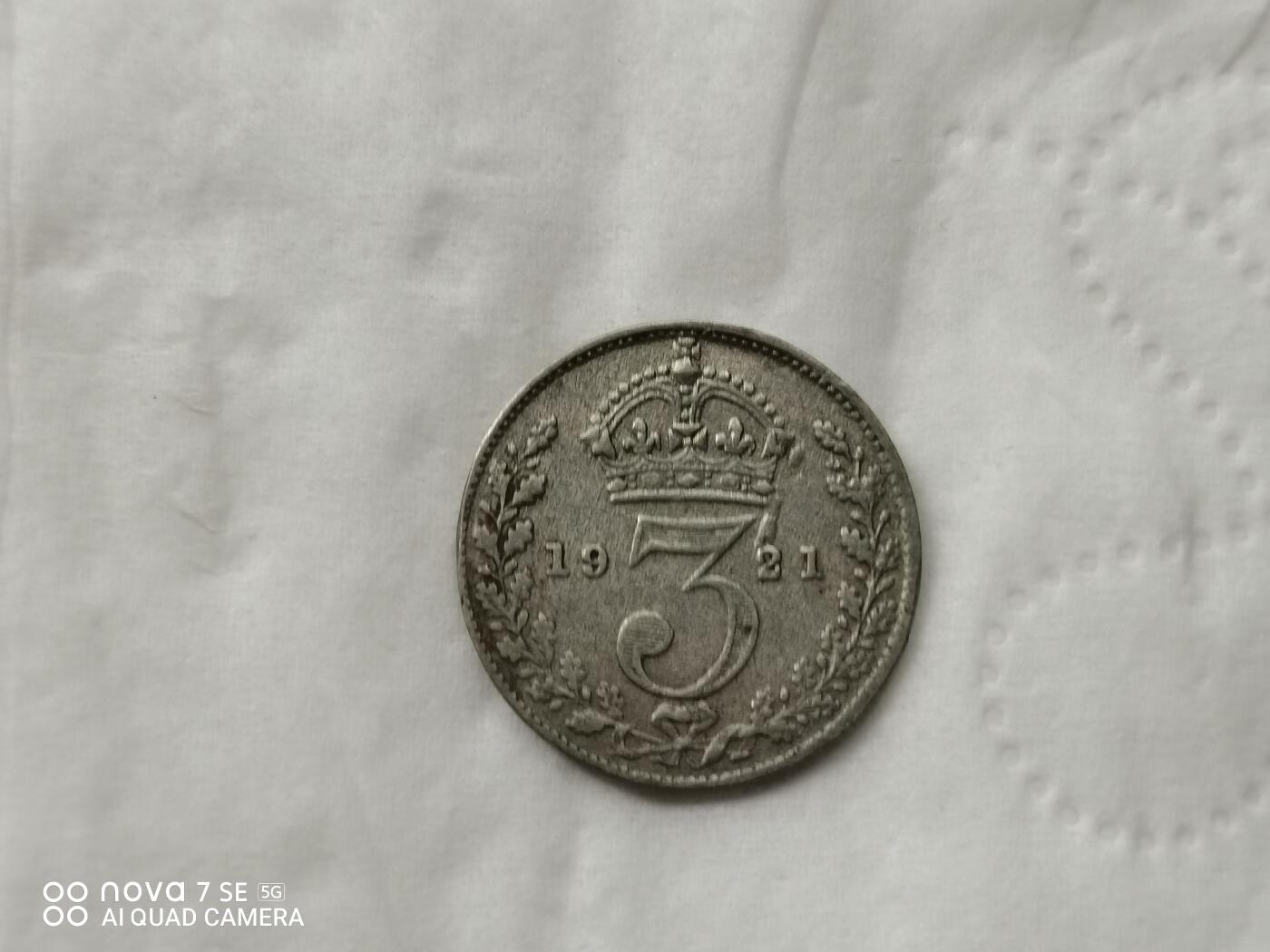 银币 1921年英国三便士小银币