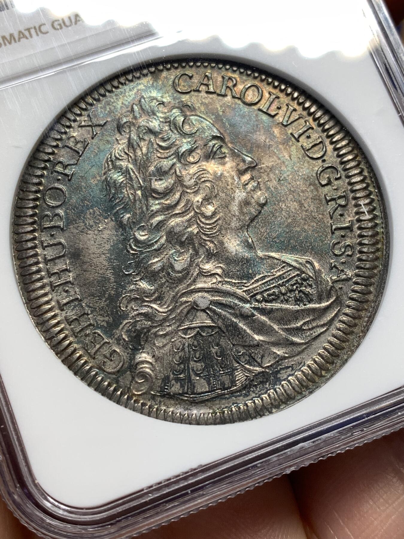 《竞宝斋》第476场 周日，周一 2场连拍 （全场包邮）欢迎送拍 NGC MS61 奥地利 1733年 查理六世 1泰勒银币 欧洲老五彩