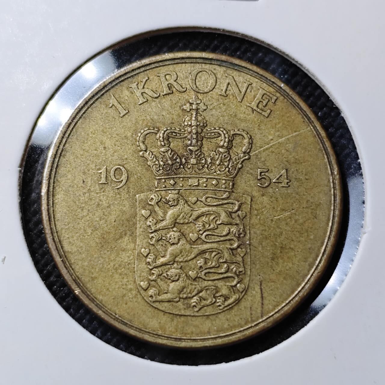 KK钱币收藏小铺  第412期 2月预留时间 周末发货 1954丹麦1克朗