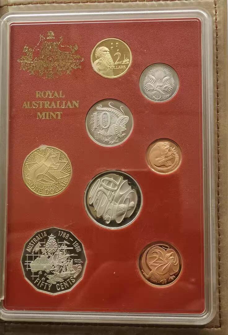 精品币专拍场 原盒证Proof 澳大利亚1988年精制硬币8枚套币含50分1元纪念币如图