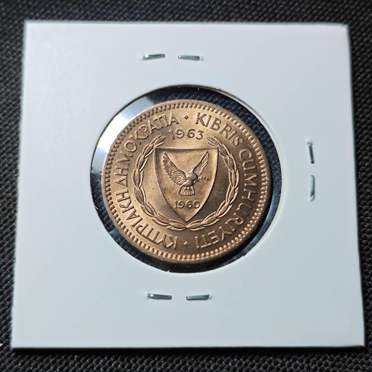 KK钱币收藏小铺  第412期 2月预留时间 周末发货 1963塞浦路斯5米尔 好品铜币