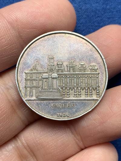 《竞宝斋》第476场 周日，周一 2场连拍 （全场包邮）欢迎送拍 - 法国1836年罗谢尔市政厅纪念银章，油灯边铭，7.3克，28.4mm