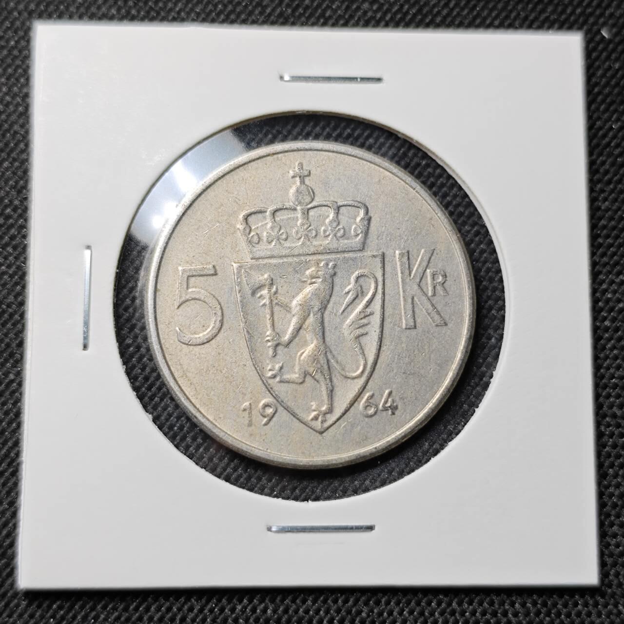 KK钱币收藏小铺  第412期 2月预留时间 周末发货 1964挪威5克朗 