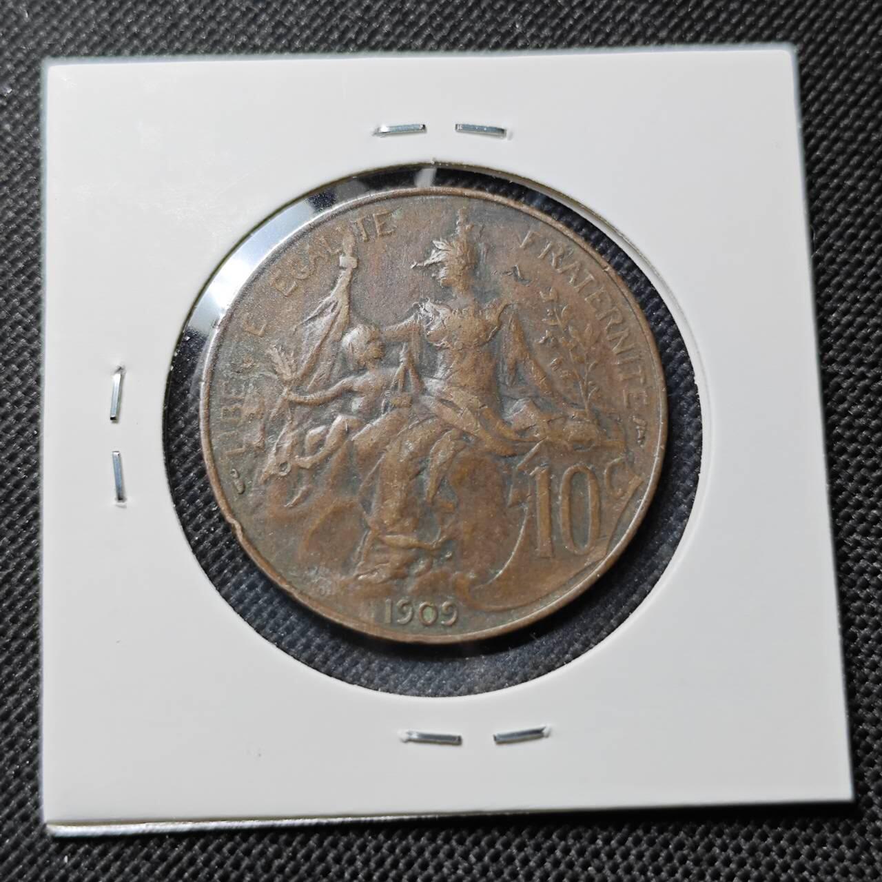 KK钱币收藏小铺  第412期 2月预留时间 周末发货 1909法国10分 