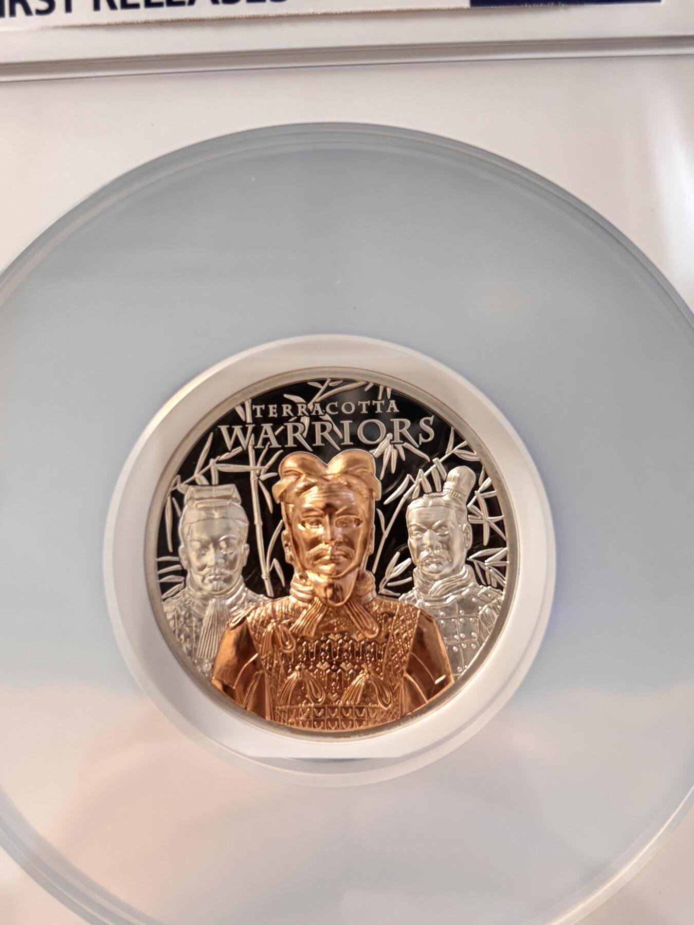 第196期拍卖 库克2021秦始皇兵马俑3盎司镀金银币NGC-PF70首，999银，发行500枚