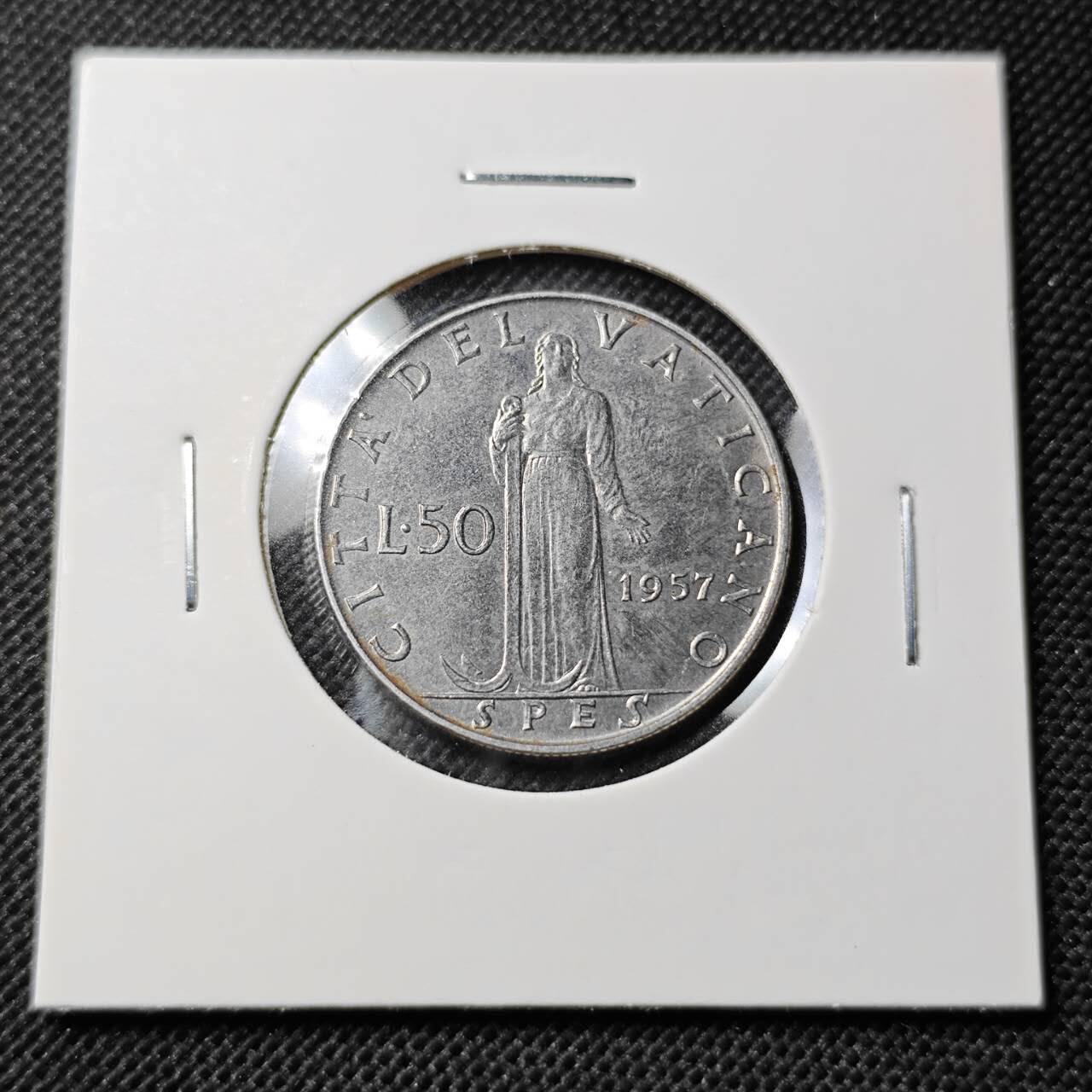KK钱币收藏小铺  第412期 2月预留时间 周末发货 1957梵蒂冈50里拉 