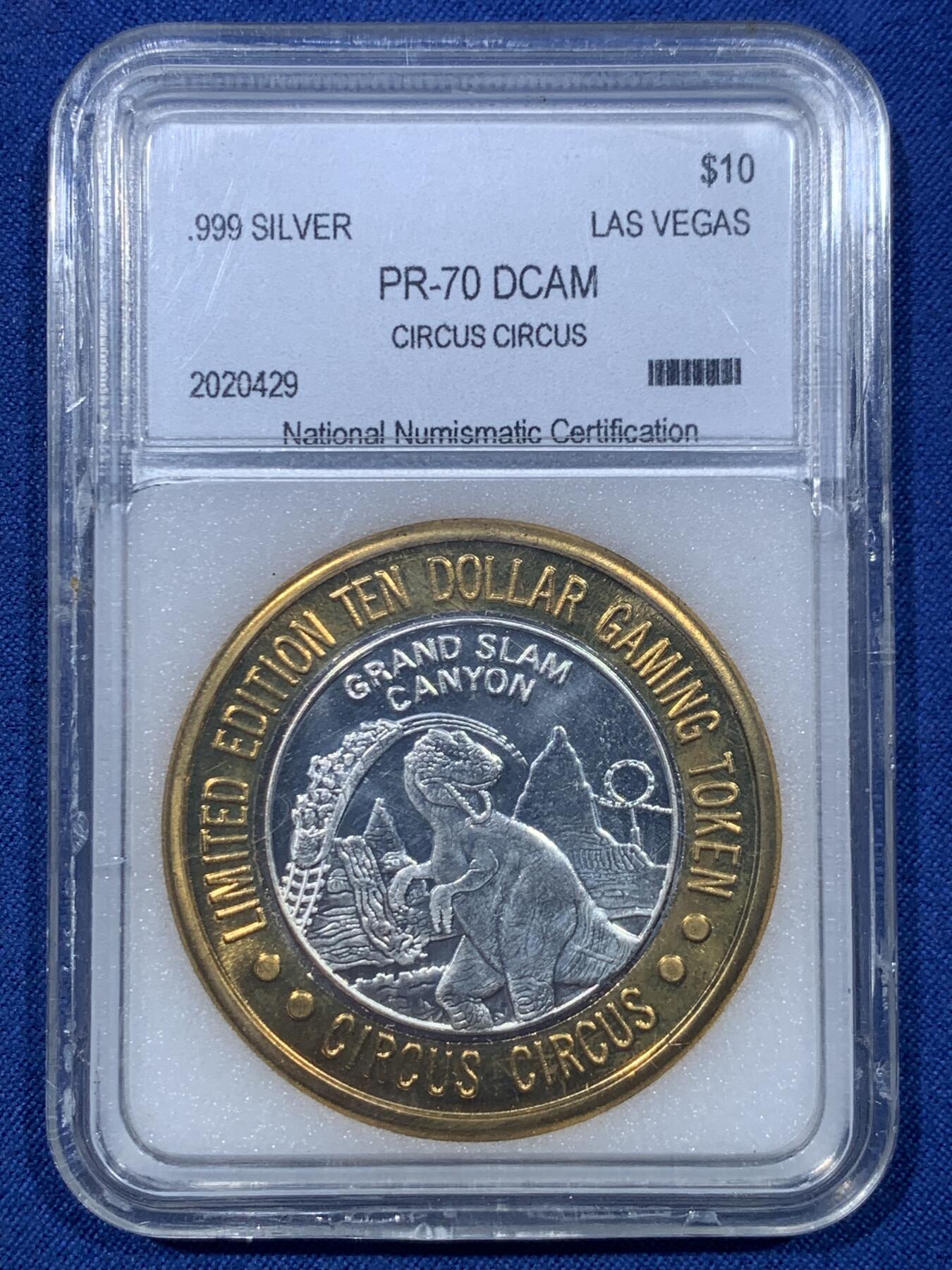 《竞宝斋》第476场 周日，周一 2场连拍 （全场包邮）欢迎送拍 拉斯维加斯赌城系列纯银代币(内芯为银直径约29mm，外圈非银材质)Mirage赌场