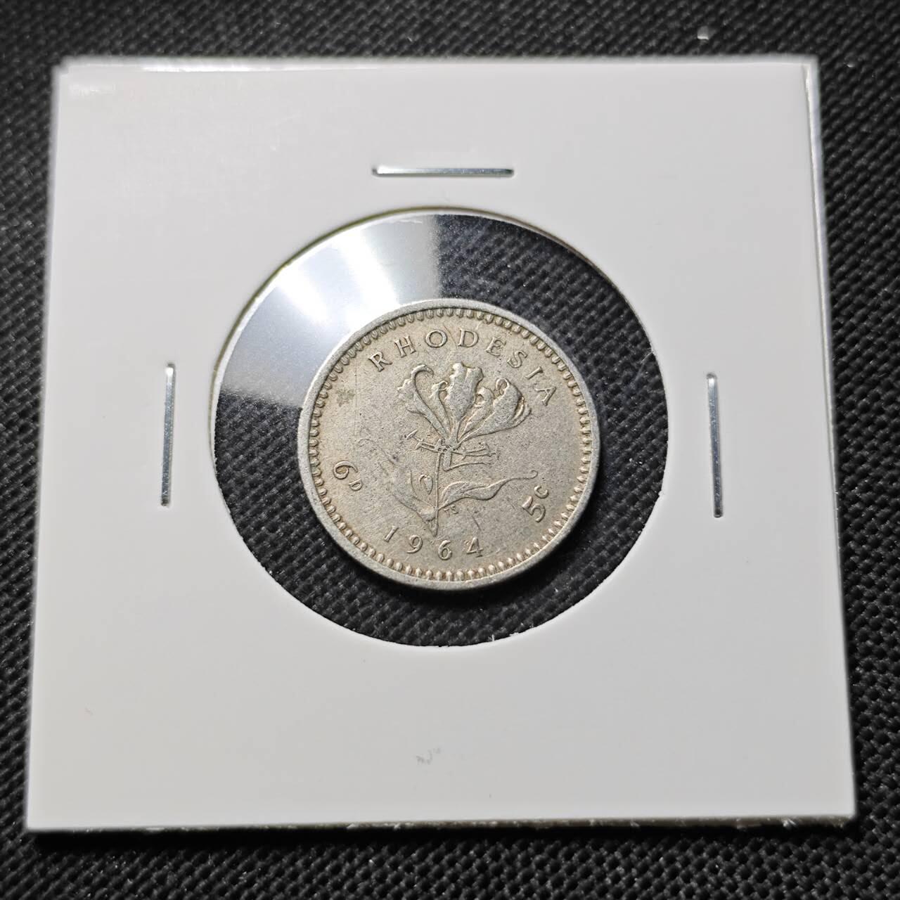 KK钱币收藏小铺  第412期 2月预留时间 周末发货 1964英属罗得西亚6便士