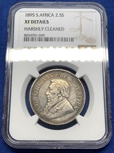 《竞宝斋》第476场 周日，周一 2场连拍 （全场包邮）欢迎送拍 - NGC XFD 南非德兰士瓦1896年克鲁格总统2.5先令银币 标签年份错误