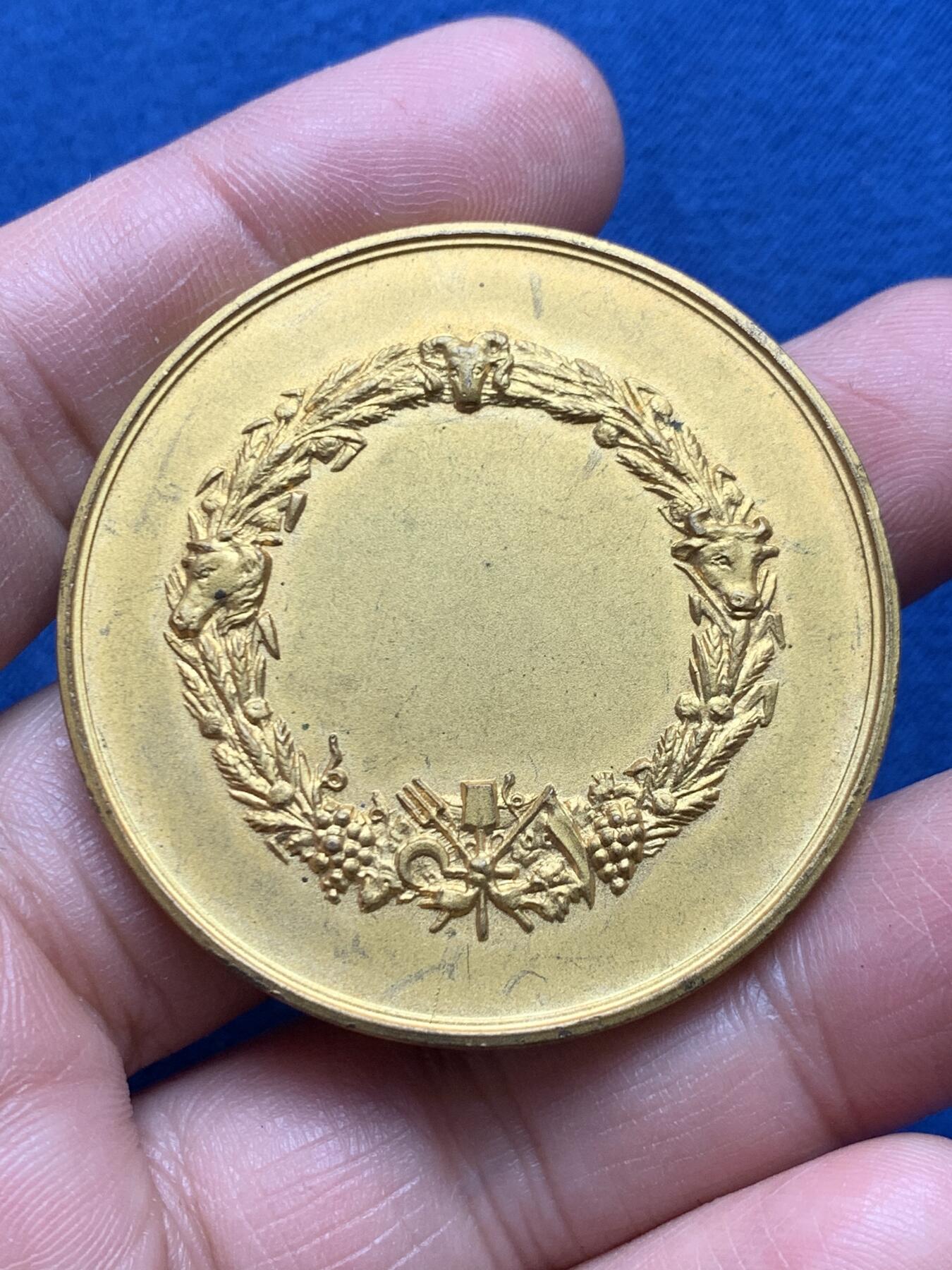 《竞宝斋》第476场 周日，周一 2场连拍 （全场包邮）欢迎送拍 法国玛丽安娜镀金铜章 41.1克 45.9mm 铜标边铭 带盒