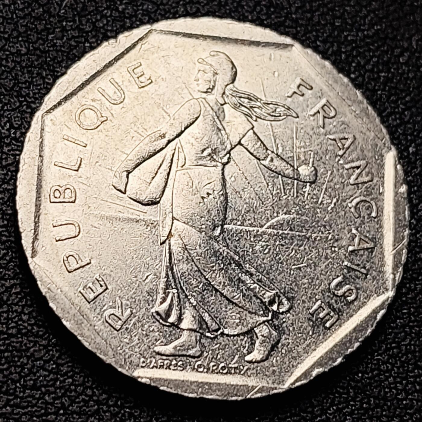 泉币菌-第218场-拍品多 请提前出价 原光美品 法国早期（1980年）2法郎镍币 26mm 播种女神 入欧前 末版 绝版币