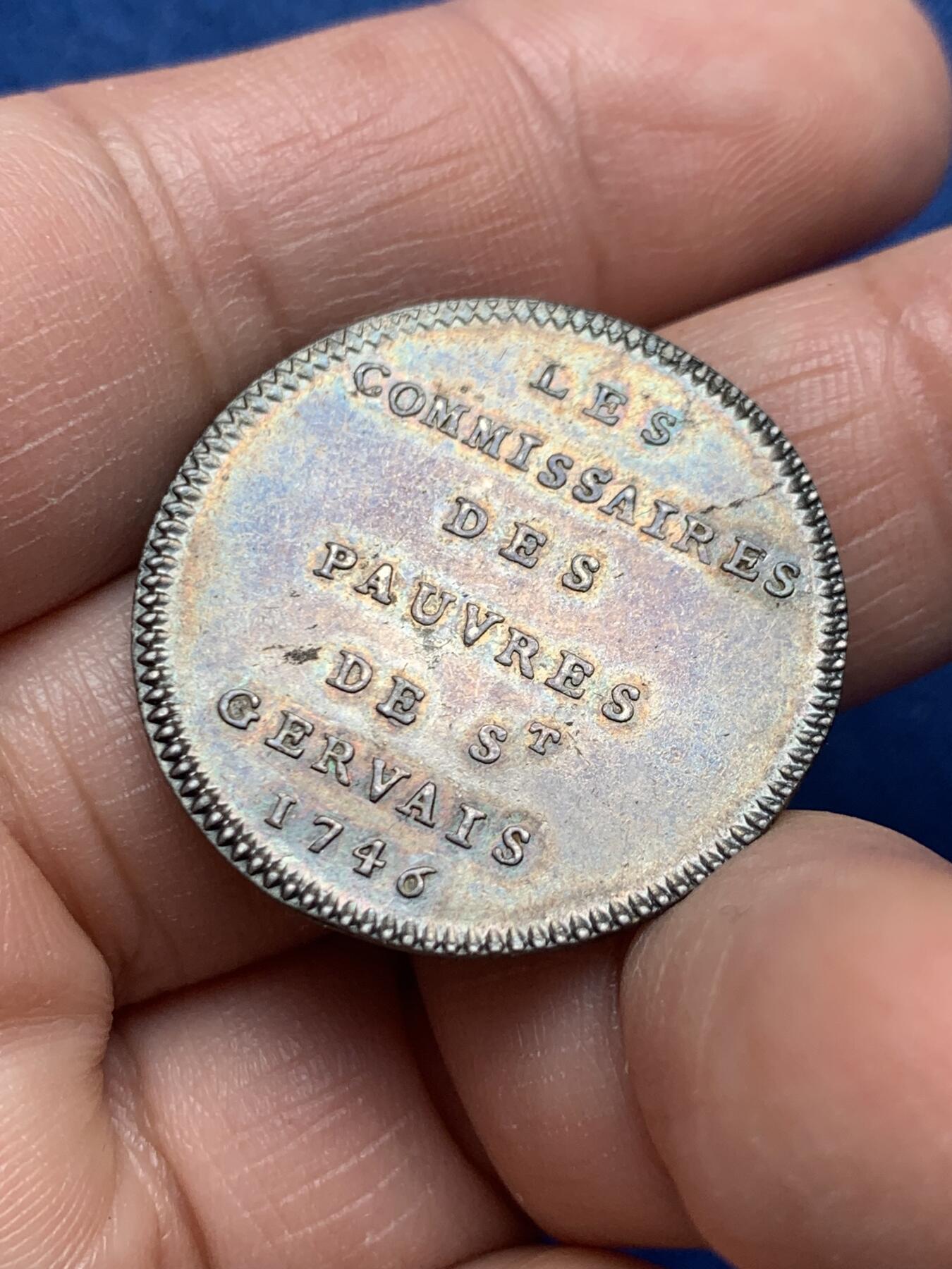 《竞宝斋》第476场 周日，周一 2场连拍 （全场包邮）欢迎送拍 法国圣热尔韦和圣普罗泰教堂银质代币，7.4g，28.3mm