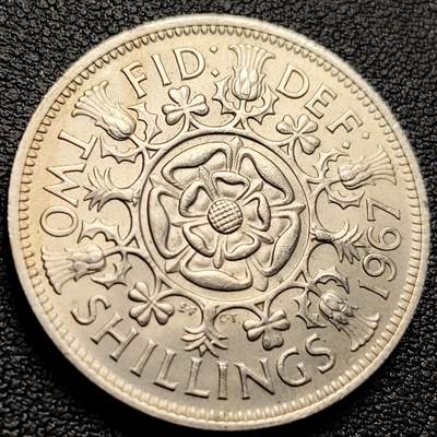 泉币菌-第218场-拍品多 请提前出价 - 原光极美 英国早期1967年2先令老镍币 伊丽莎白二世青年女王头像 28.3MM