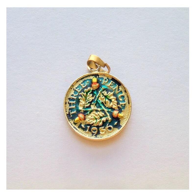 【银】纯手工银 英国1936年乔治五世银币 珐琅彩镀金高浮雕精制银币章吊坠 16MM