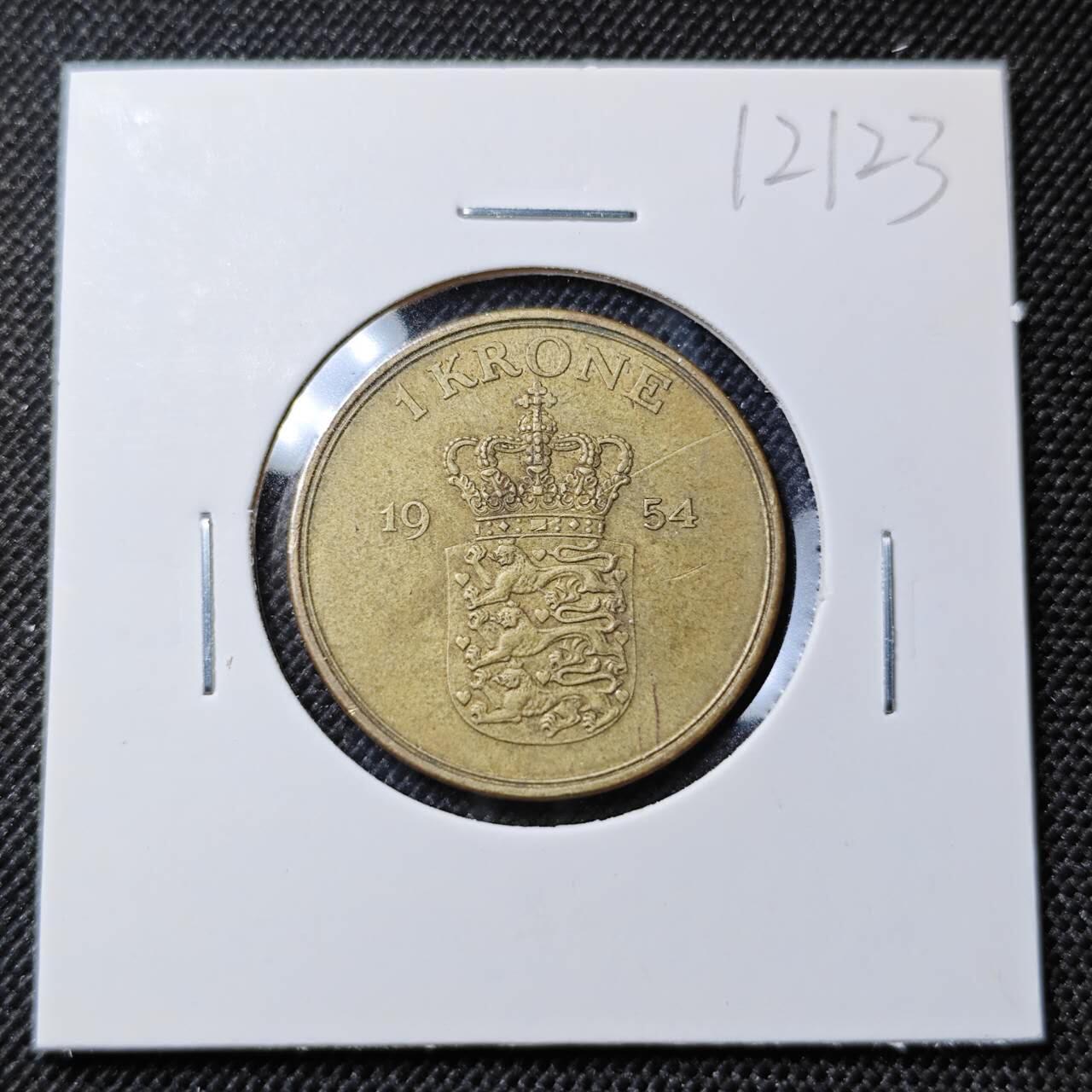 KK钱币收藏小铺  第412期 2月预留时间 周末发货 1954丹麦1克朗