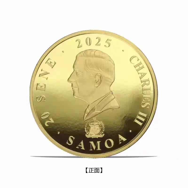 精品币专拍场 快乐小猪 萨摩亚2025年20分高浮雕镀金精制纪念铜币查尔斯带礼盒q