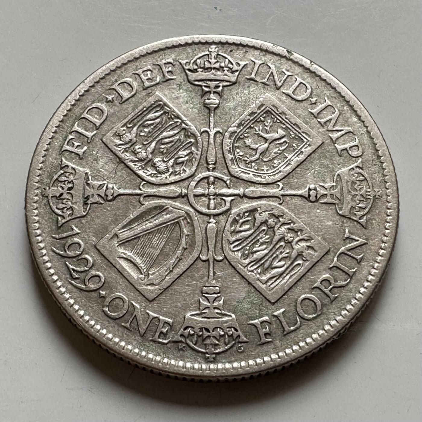 🌹外币初藏🌹🐯2026年第35场   每周二四六晚8️⃣点 接代拍 英国 1929年 乔治五世 1佛罗林 银币 28.5mm-11.31g 50%银