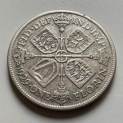🌹外币初藏🌹🐯2026年第35场   每周二四六晚8️⃣点 接代拍 - 英国 1929年 乔治五世 1佛罗林 银币 28.5mm-11.31g 50%银