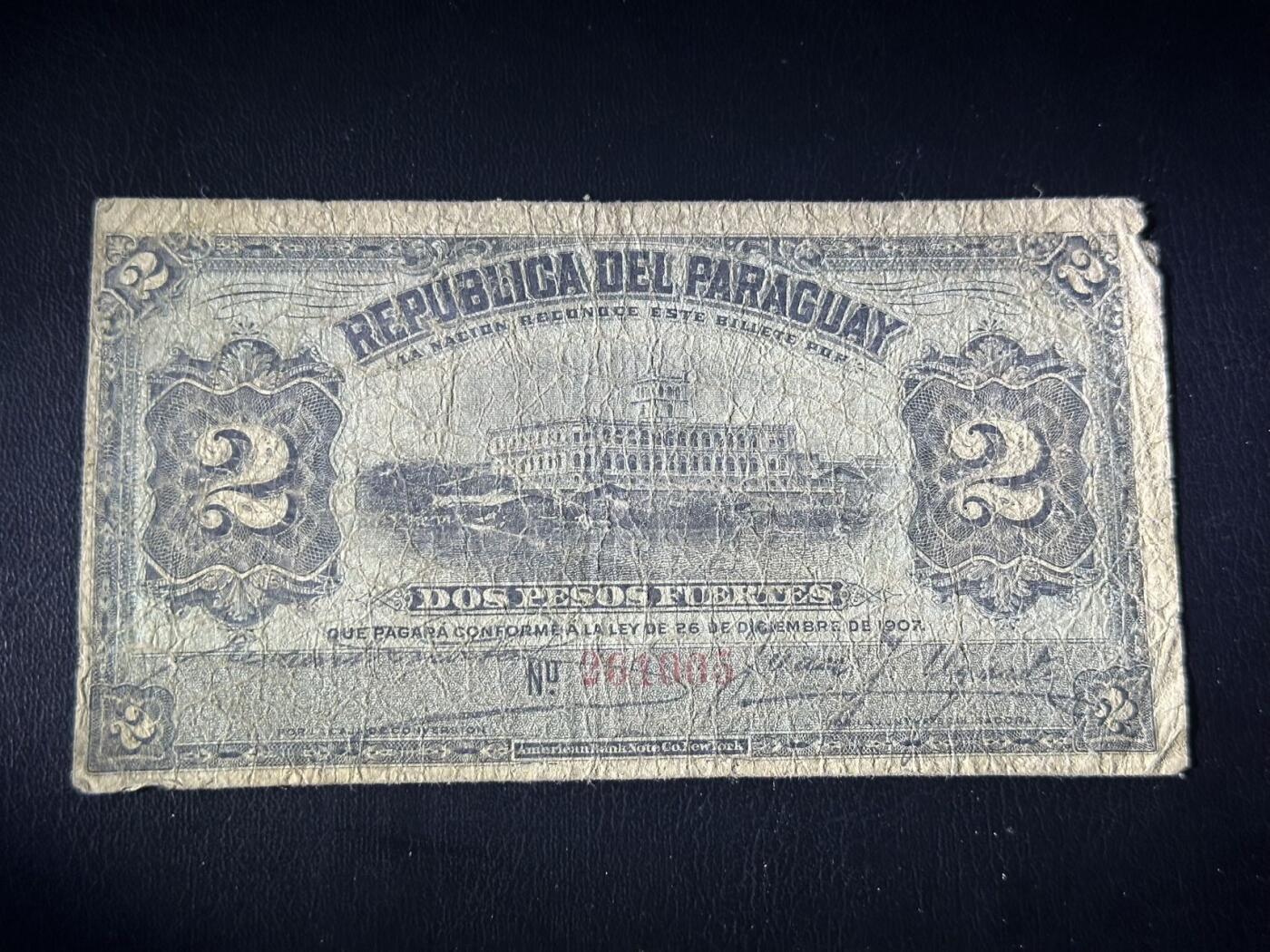 丙午马年四月第一场 。本期更新了稀有大革命纸币 巴拉圭1907年2。流通品相。实钞！稀有品种！各大平台没找到参考。号码无47！