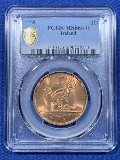 《竞宝斋》第476场 周日，周一 2场连拍 （全场包邮）欢迎送拍 - PCGS MS66RD 爱尔兰1968年母鸡铜币 车轮光状态漂亮！