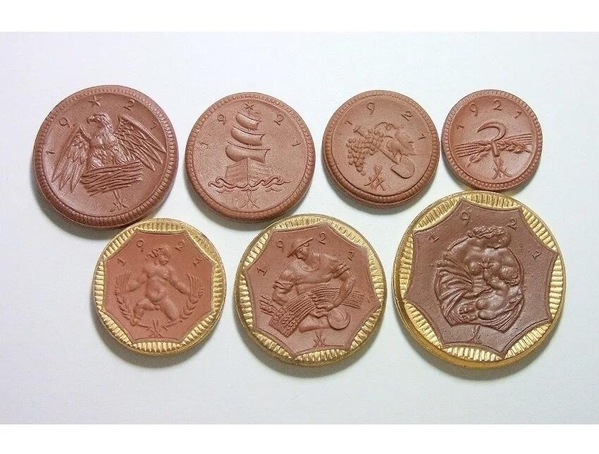7枚全套 德国德紧萨克森1921年著名陶币（镶金边3枚）
