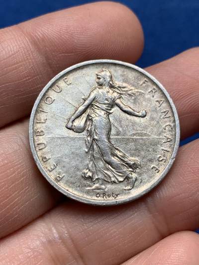 《竞宝斋》第476场 周日，周一 2场连拍 （全场包邮）欢迎送拍 - 法国1960年播种女神5法郎银币，12.05克，835银