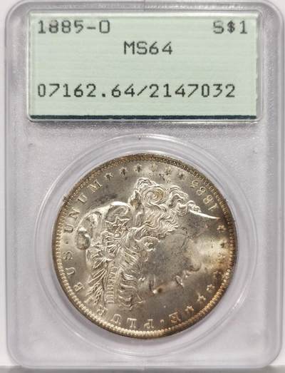 博洋堂世界钱币拍卖第167期（全场包邮） - PCGS MS64 美国1885年O版摩根银币，少见早期rattler摇摇乐盒子