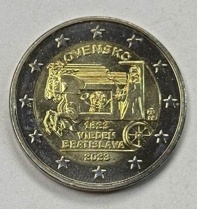 S&S Numismatic世界钱币-拍卖 第124期  - 斯洛伐克2023年 维也纳与布拉迪斯拉发之间马车特快邮件200年 2欧元双色纪念币