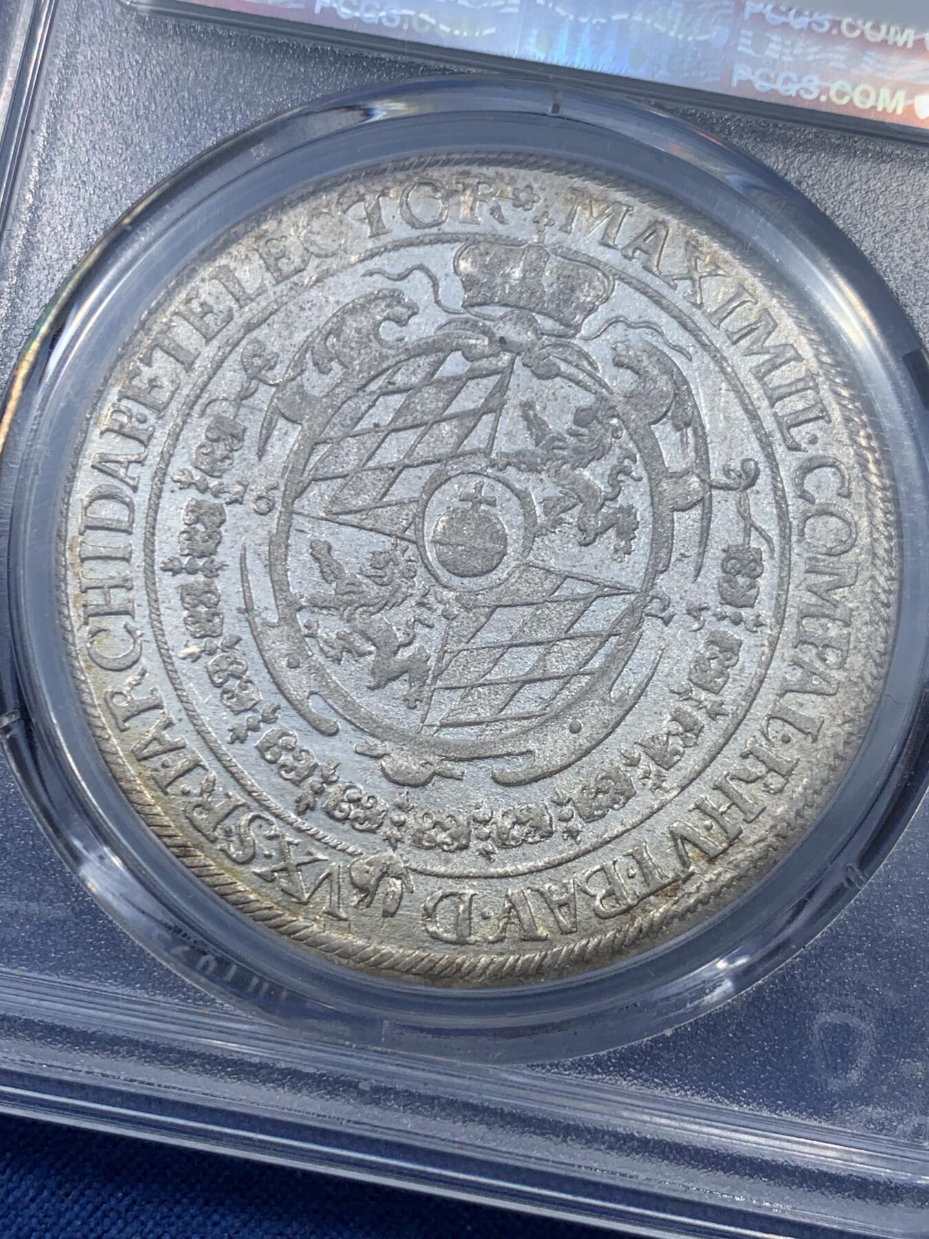 《竞宝斋》第476场 周日，周一 2场连拍 （全场包邮）欢迎送拍 PCGS AU55 巴伐利亚选侯国 1625 泰勒银币 打制细节与光度顶级，品相明显低评 首位选侯马克西米利安一世于三十年战争时期发行