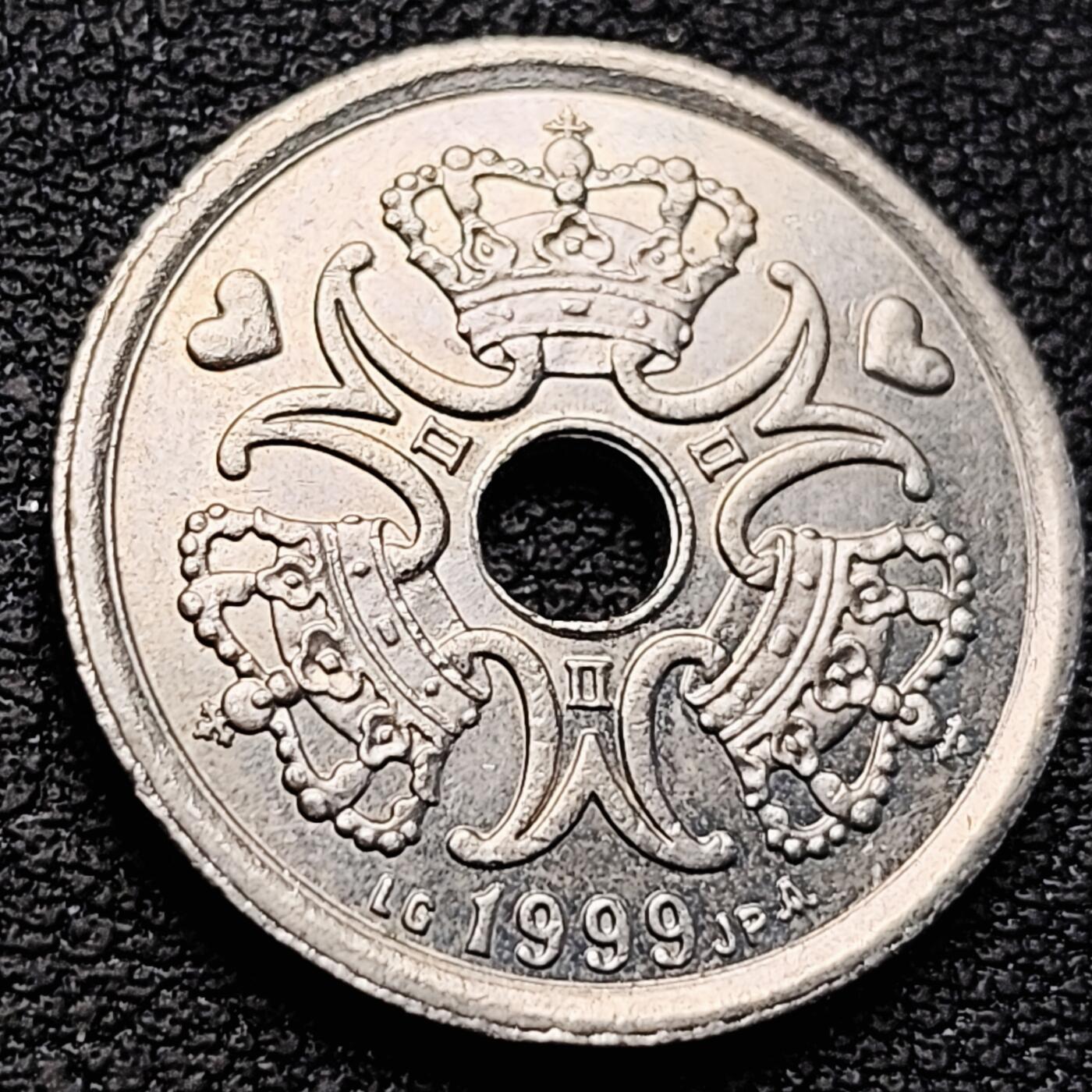 泉币菌-第218场-拍品多 请提前出价 原光 丹麦1999年1克朗 皇冠  中孔币