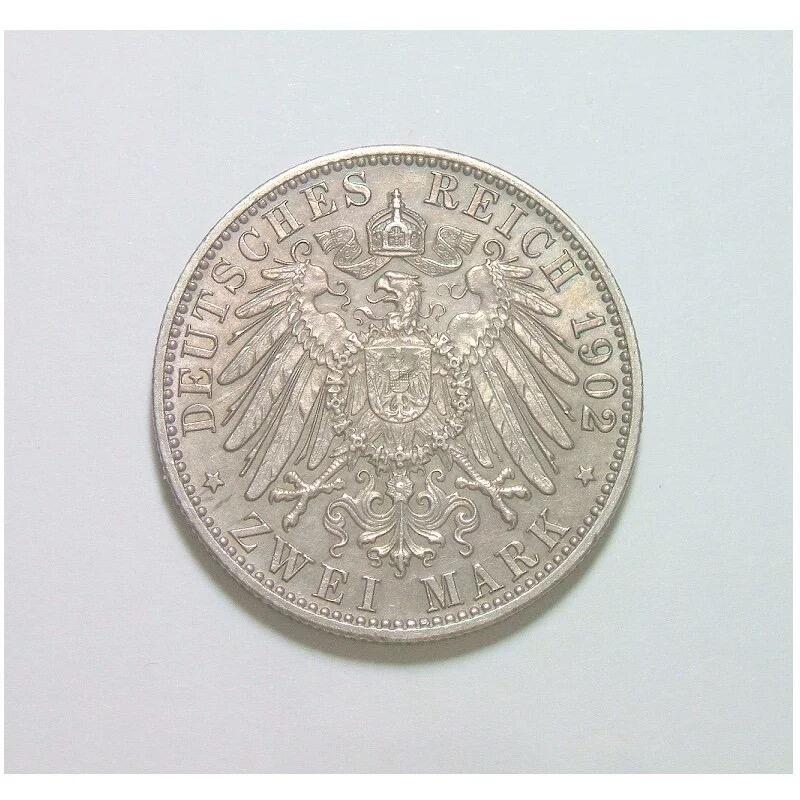 【银】德国巴登1902年 腓特烈一世登基50周年2马克银币 爽品