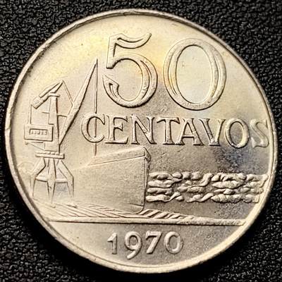 泉币菌-第218场-拍品多 请提前出价 - 塔原光 吊巨轮 自由女神 巴西1970年代50分铜镍/不锈钢硬币25.0mm.6克