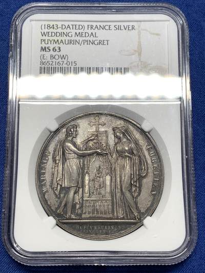 《竞宝斋》第476场 周日，周一 2场连拍 （全场包邮）欢迎送拍 - NGC MS63 法国结婚纪念银章 不多见的品种 船首边铭