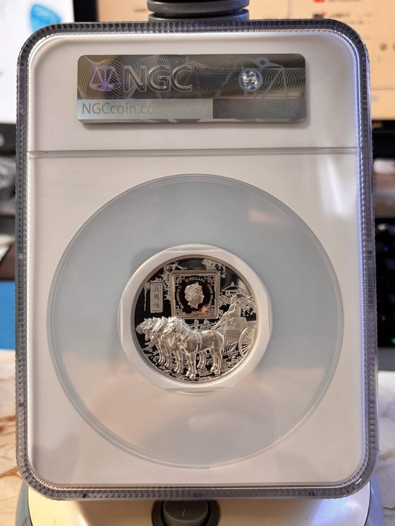 第196期拍卖 库克2021秦始皇兵马俑3盎司镀金银币NGC-PF70首，999银，发行500枚