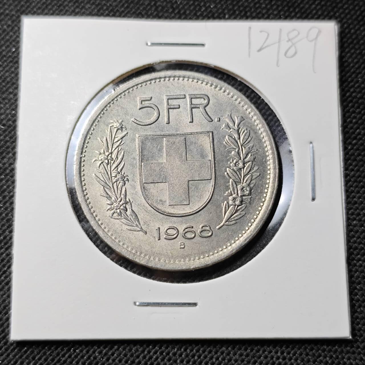 KK钱币收藏小铺  第412期 2月预留时间 周末发货 1968瑞士5法郎 