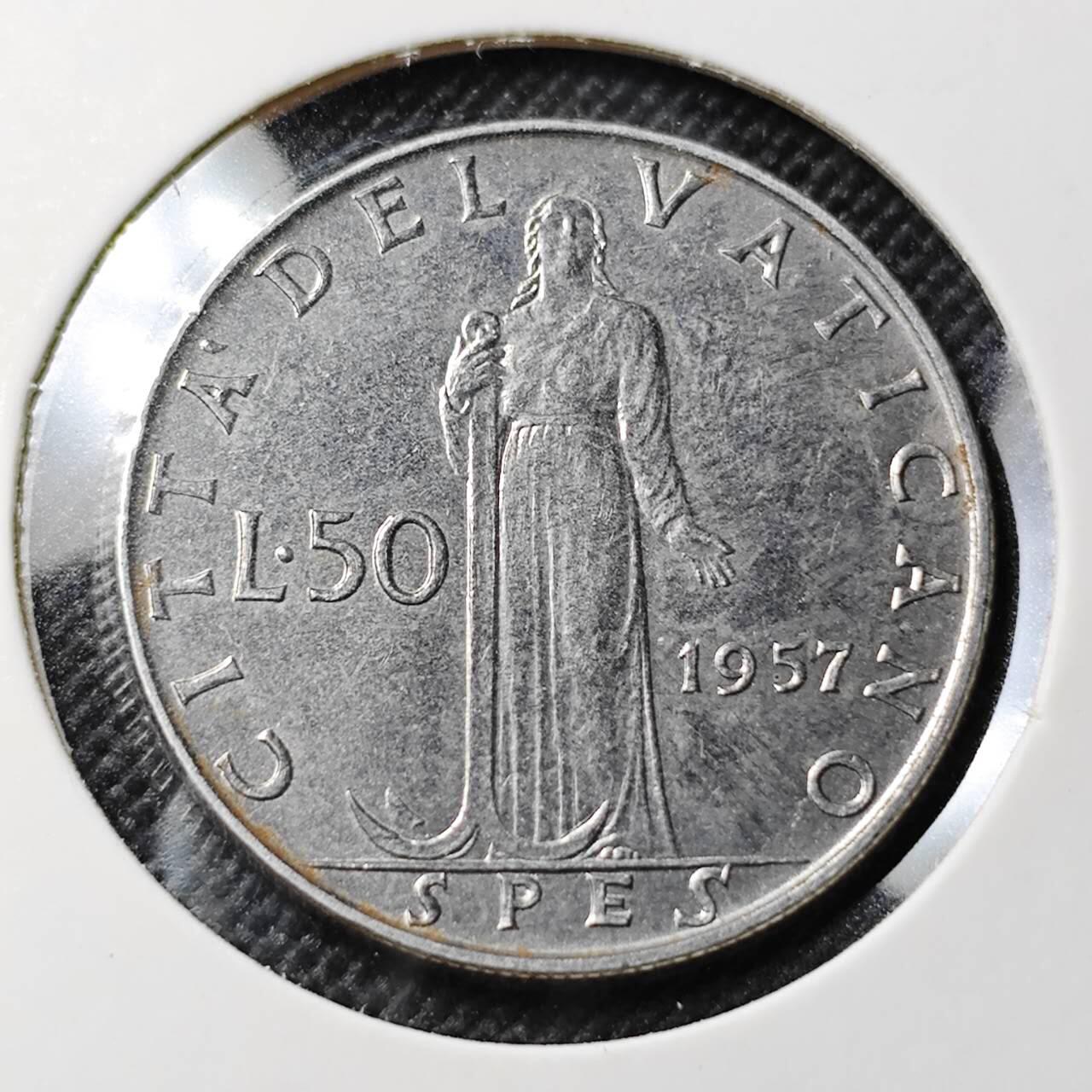 KK钱币收藏小铺  第412期 2月预留时间 周末发货 1957梵蒂冈50里拉 