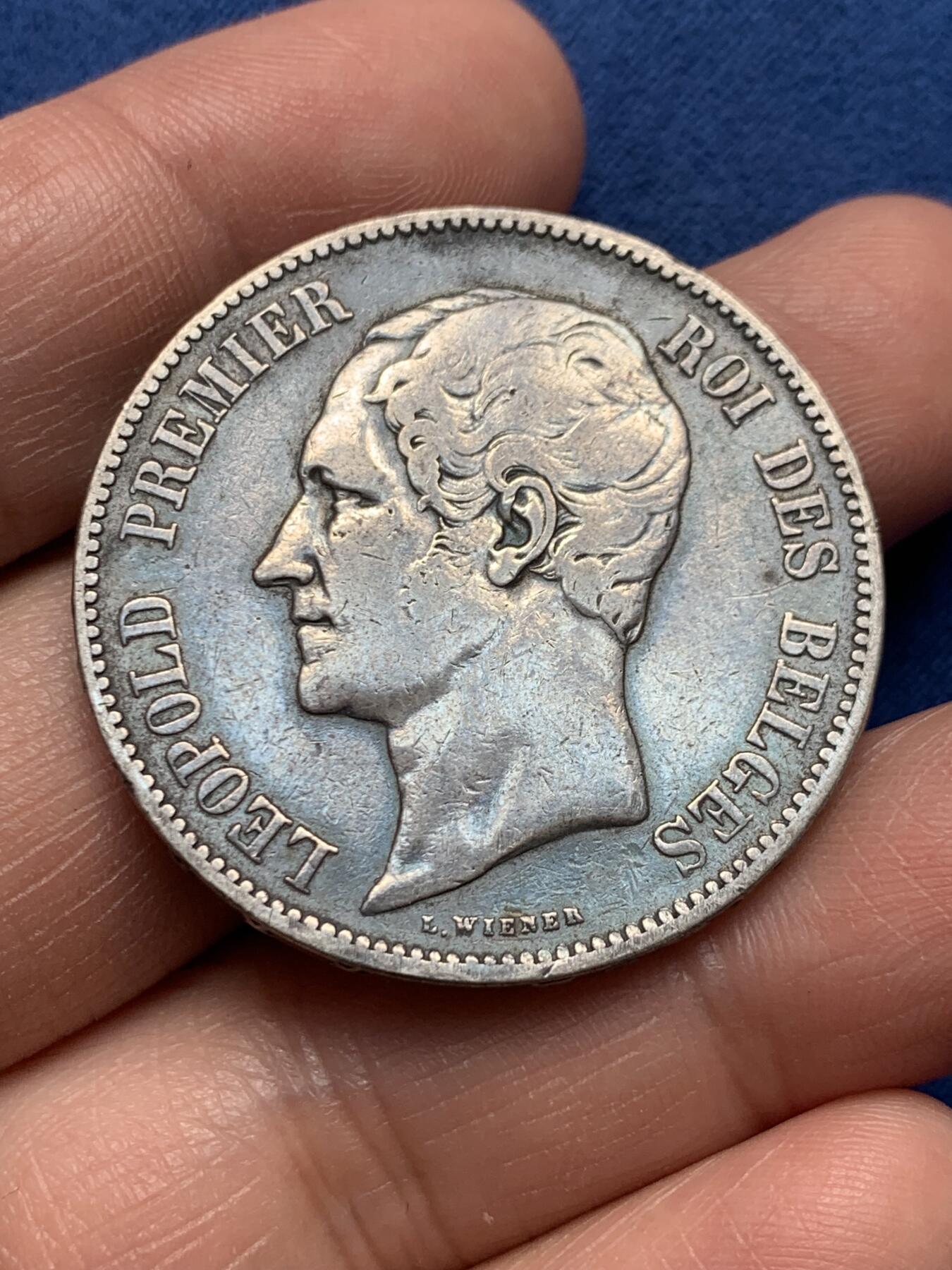 《竞宝斋》第476场 周日，周一 2场连拍 （全场包邮）欢迎送拍 比利时1853年利奥波德一世5法郎银币