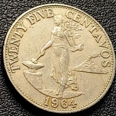 泉币菌-第218场-拍品多 请提前出价 - 菲律宾25分1964年 女神 24mm 火山女神