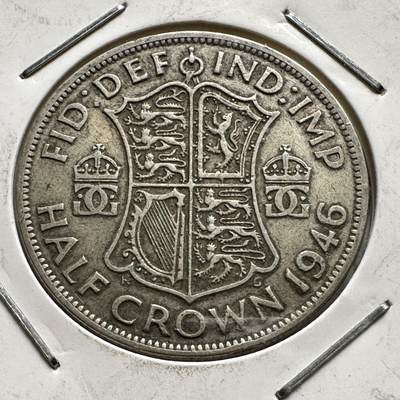 🌹外币初藏🌹🐯2026年第35场   每周二四六晚8️⃣点 接代拍 - 英国 1946年 乔治六世 半克朗 银币 32.3mm-14.14g 50%银