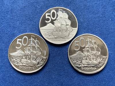 《竞宝斋》第476场 周日，周一 2场连拍 （全场包邮）欢迎送拍 - 三枚一组 PROOF 新西兰1979、1982、1992年50分