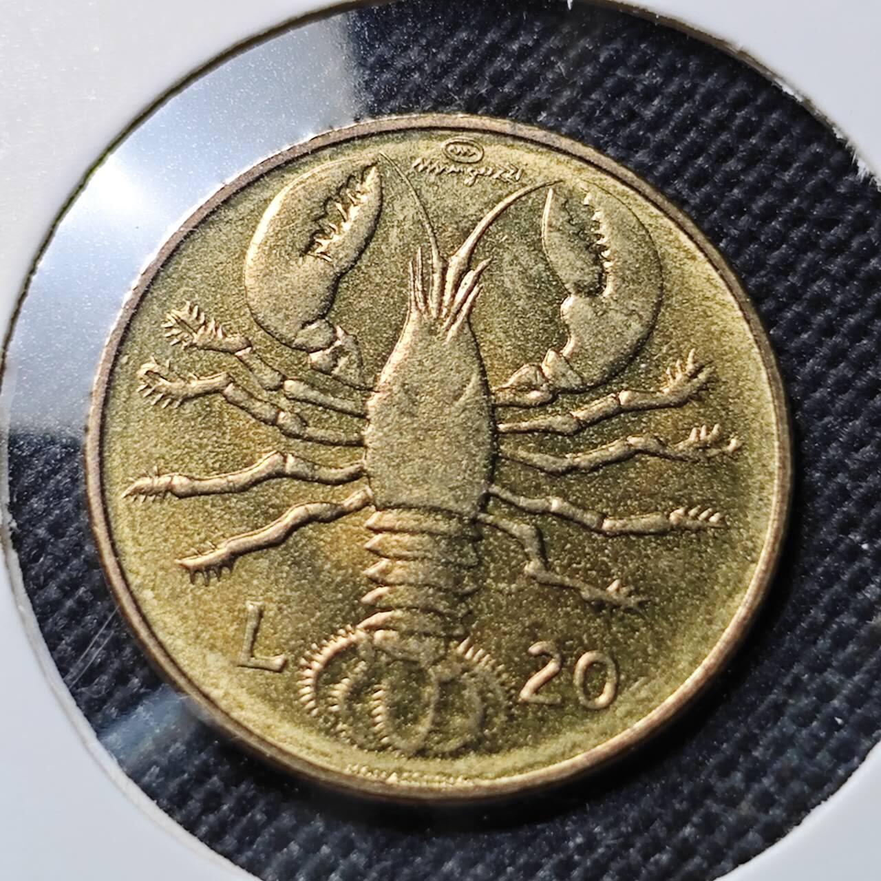 KK钱币收藏小铺  第412期 2月预留时间 周末发货 1974圣马力诺20里拉 龙虾