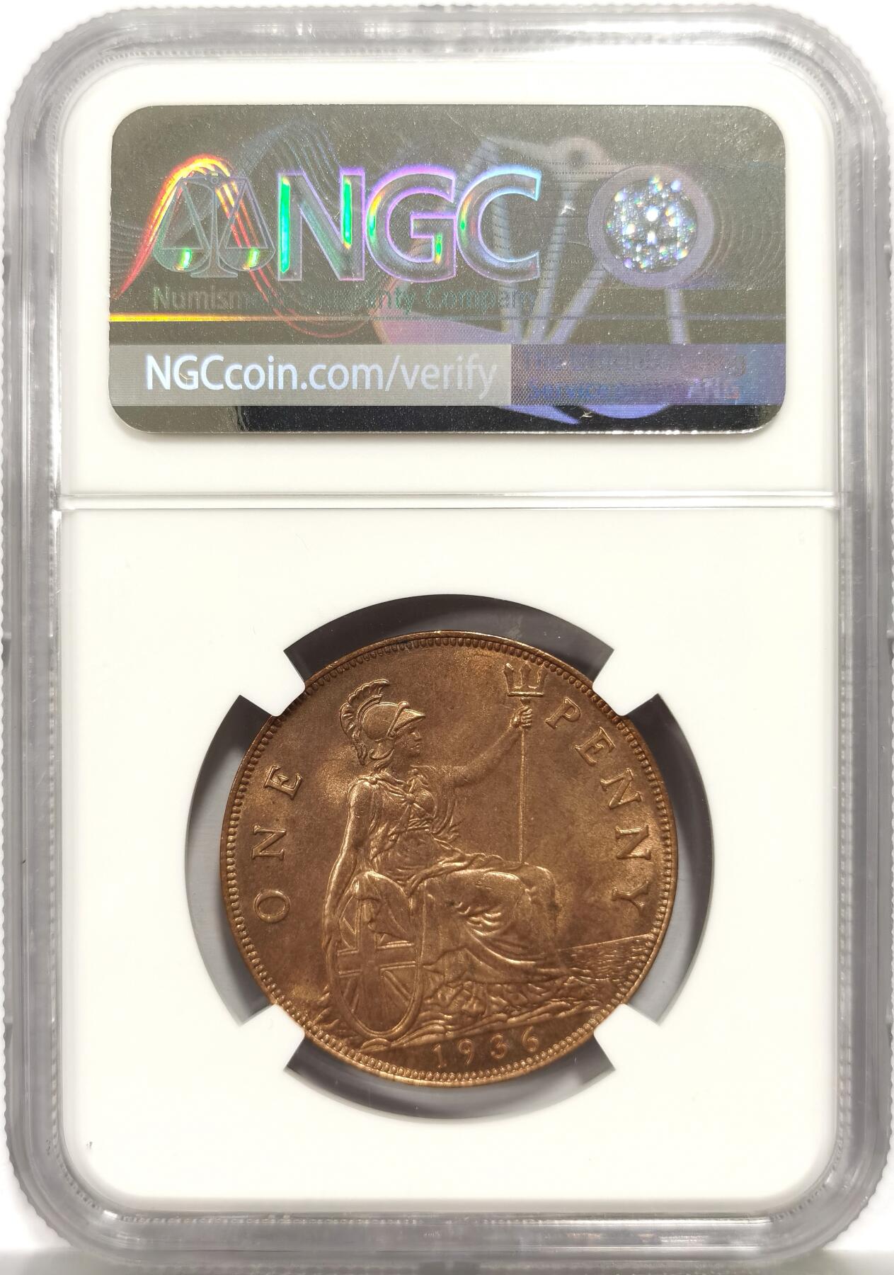 博洋堂世界钱币拍卖第167期（全场包邮） NGC MS64RB 英国1936年乔治五世一便士铜币，关门特年