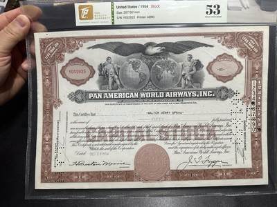 《外钞收藏家》第六百二十二期（精品场）（长期征集拍品、欢迎藏友们联系合作） - 1953年美国雕刻版股票50面额 TQG评级53/052925