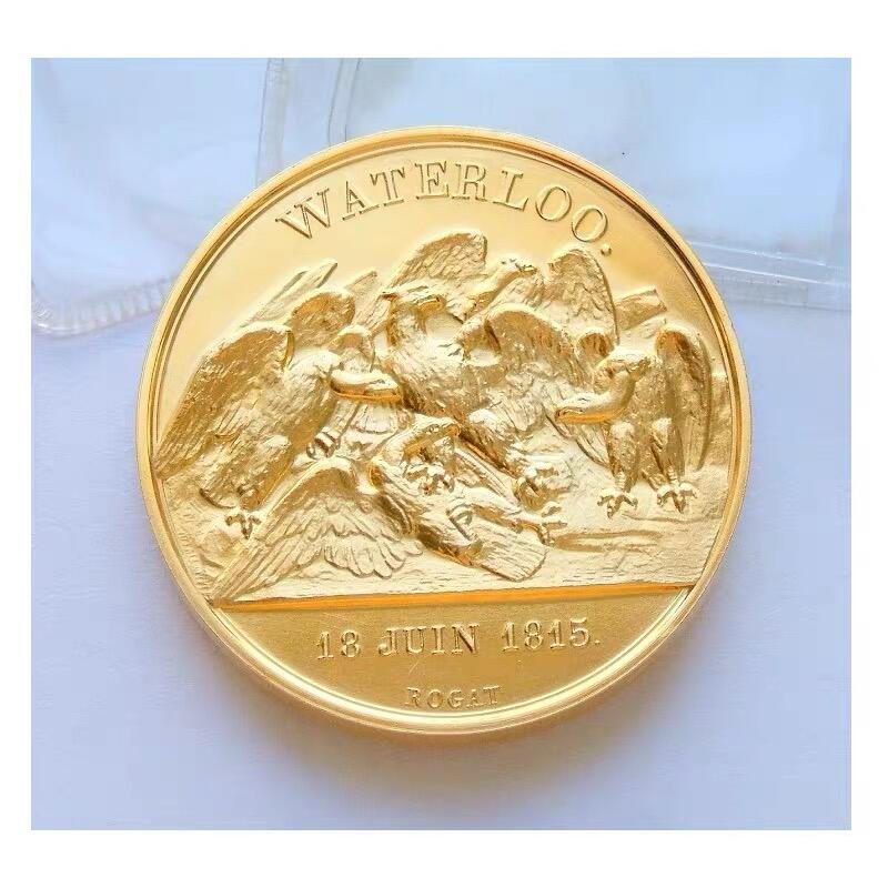 【艺术】法国艺术大章纪念1815年 拿破仑滑铁卢战役+雄鹰高浮雕精制大镀金章 40MM