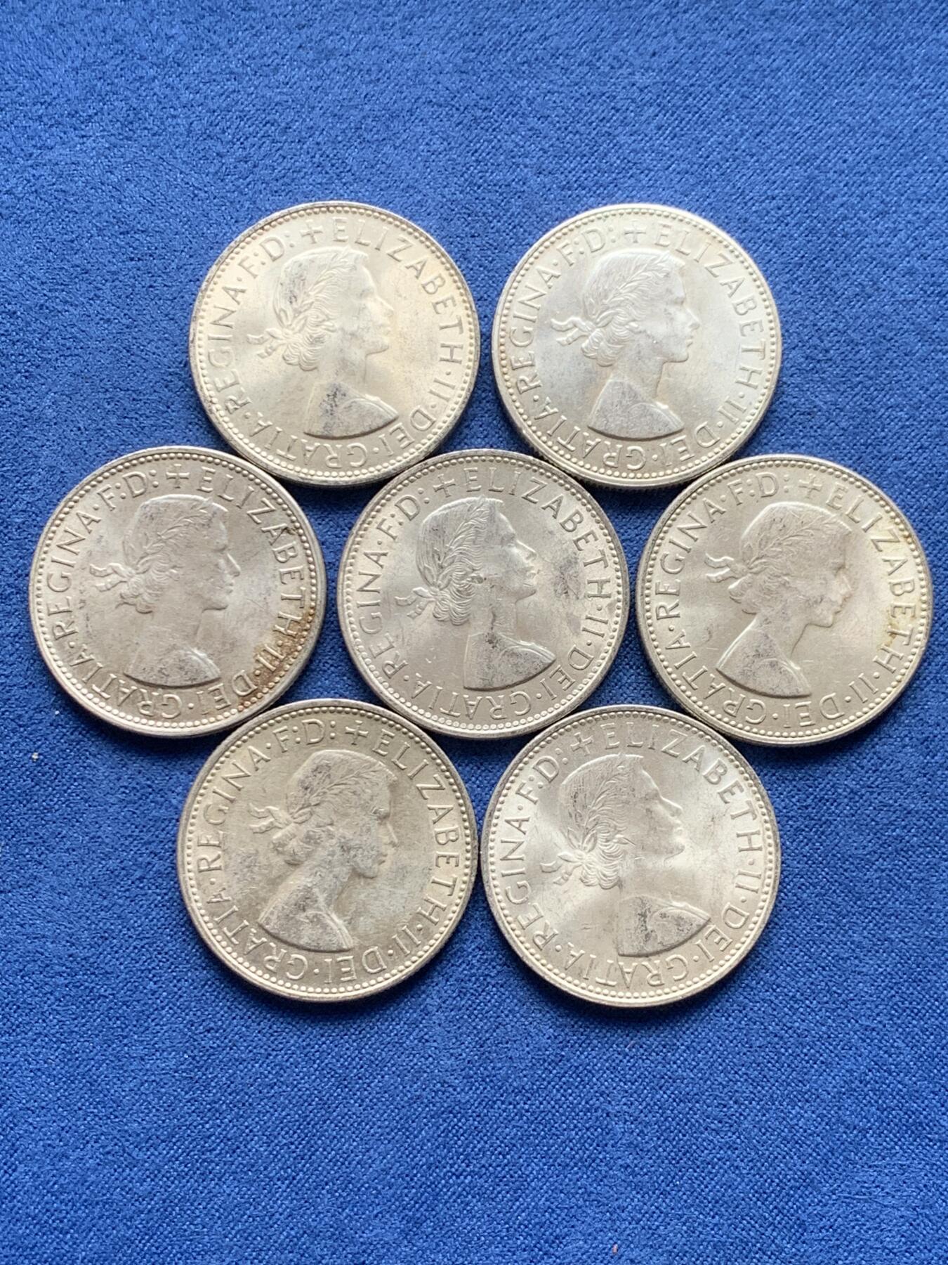 《竞宝斋》第476场 周日，周一 2场连拍 （全场包邮）欢迎送拍 七枚一组 澳大利亚1960年维多利亚二世1弗罗林银币 500银 总重约79.2克