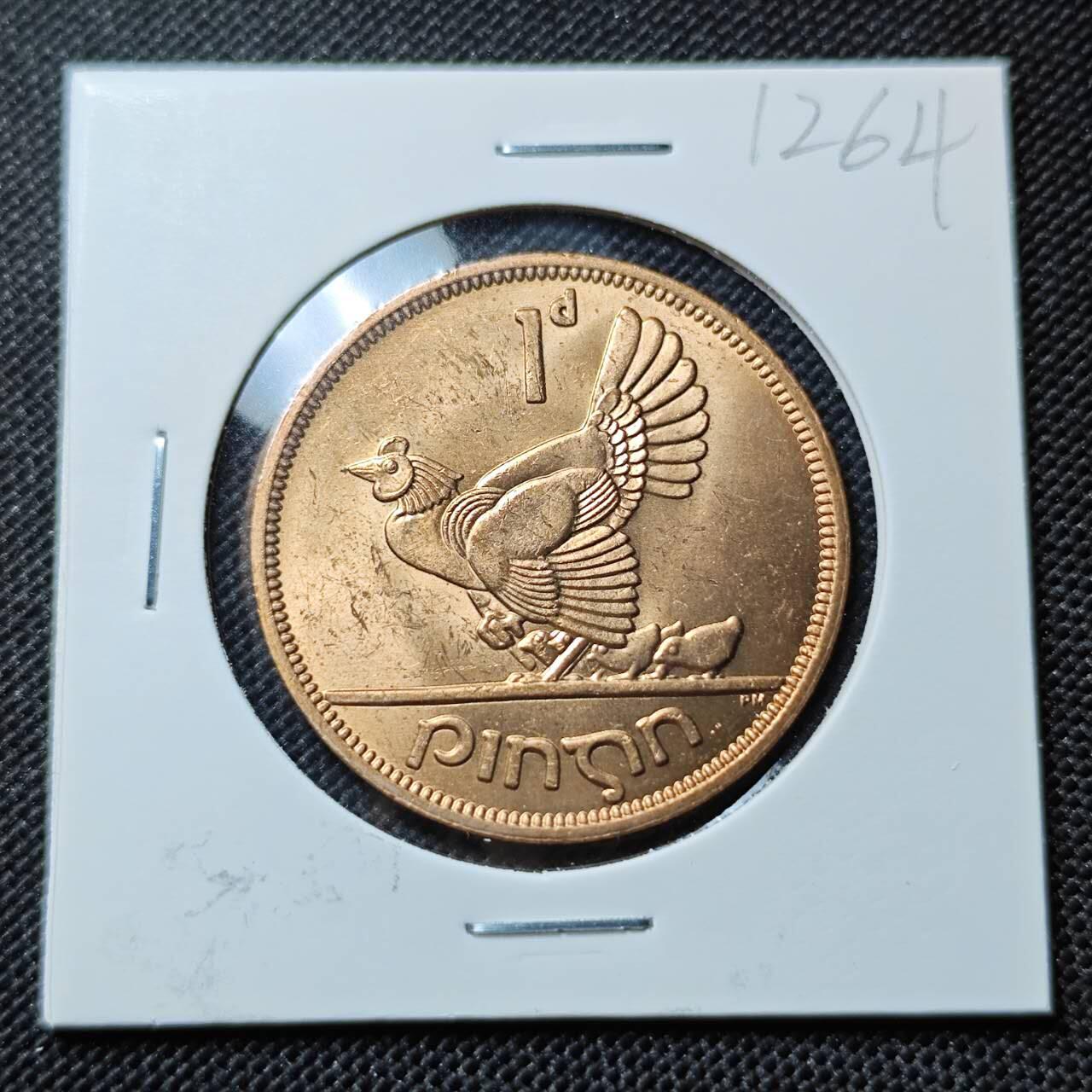 KK钱币收藏小铺  第412期 2月预留时间 周末发货 1968爱尔兰1便士 母鸡铜币