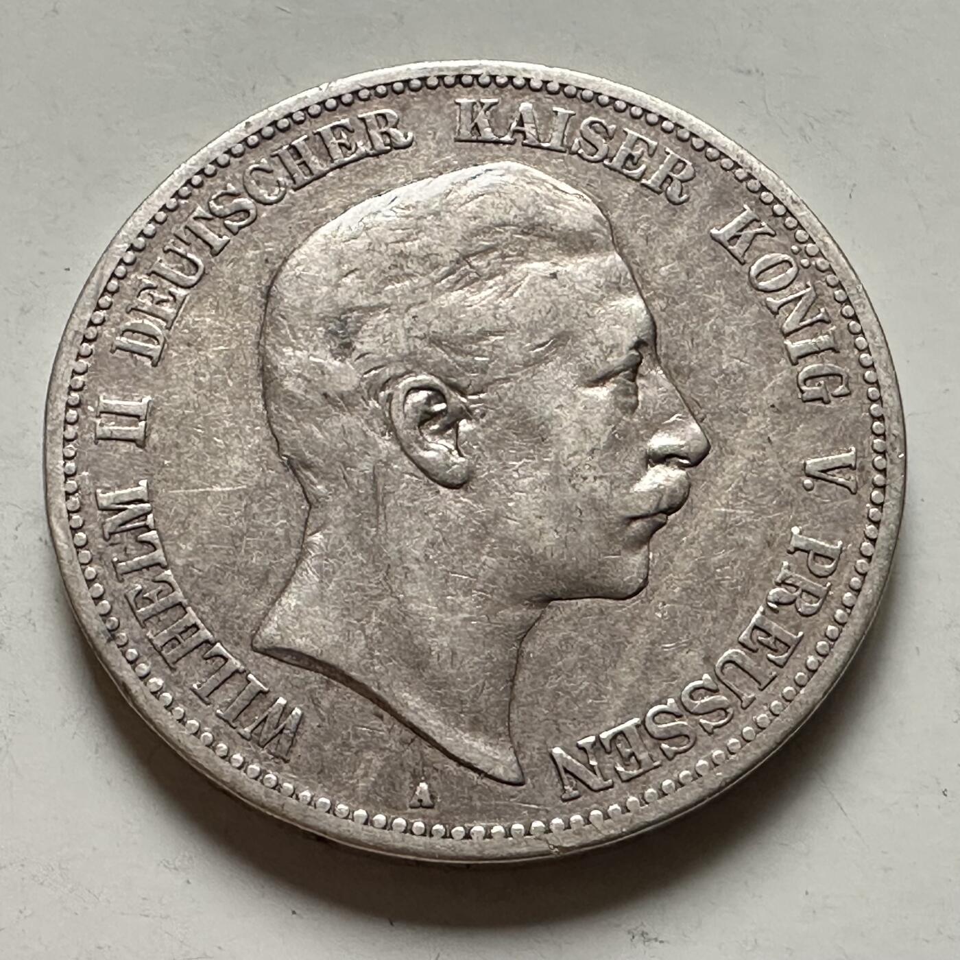 🌹外币初藏🌹🐯2026年第36场   每周二四六晚8️⃣点 接代拍 普鲁士 1893年 威廉二世 5马克 38毫米-90%银 27.78克 柏林造币厂 银币