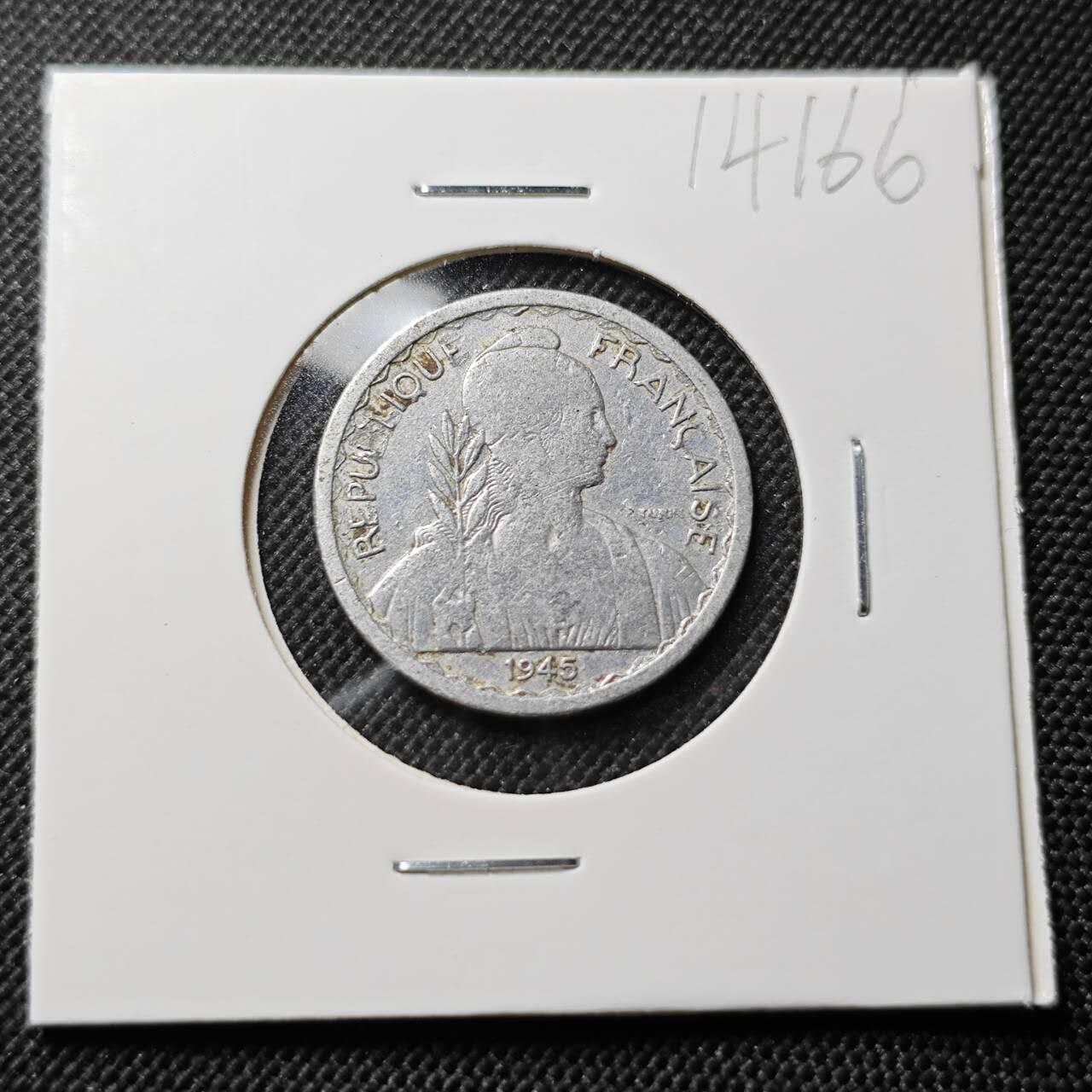 KK钱币收藏小铺  第414期 2月预留时间 周末发货 1945法属印度支那10分 