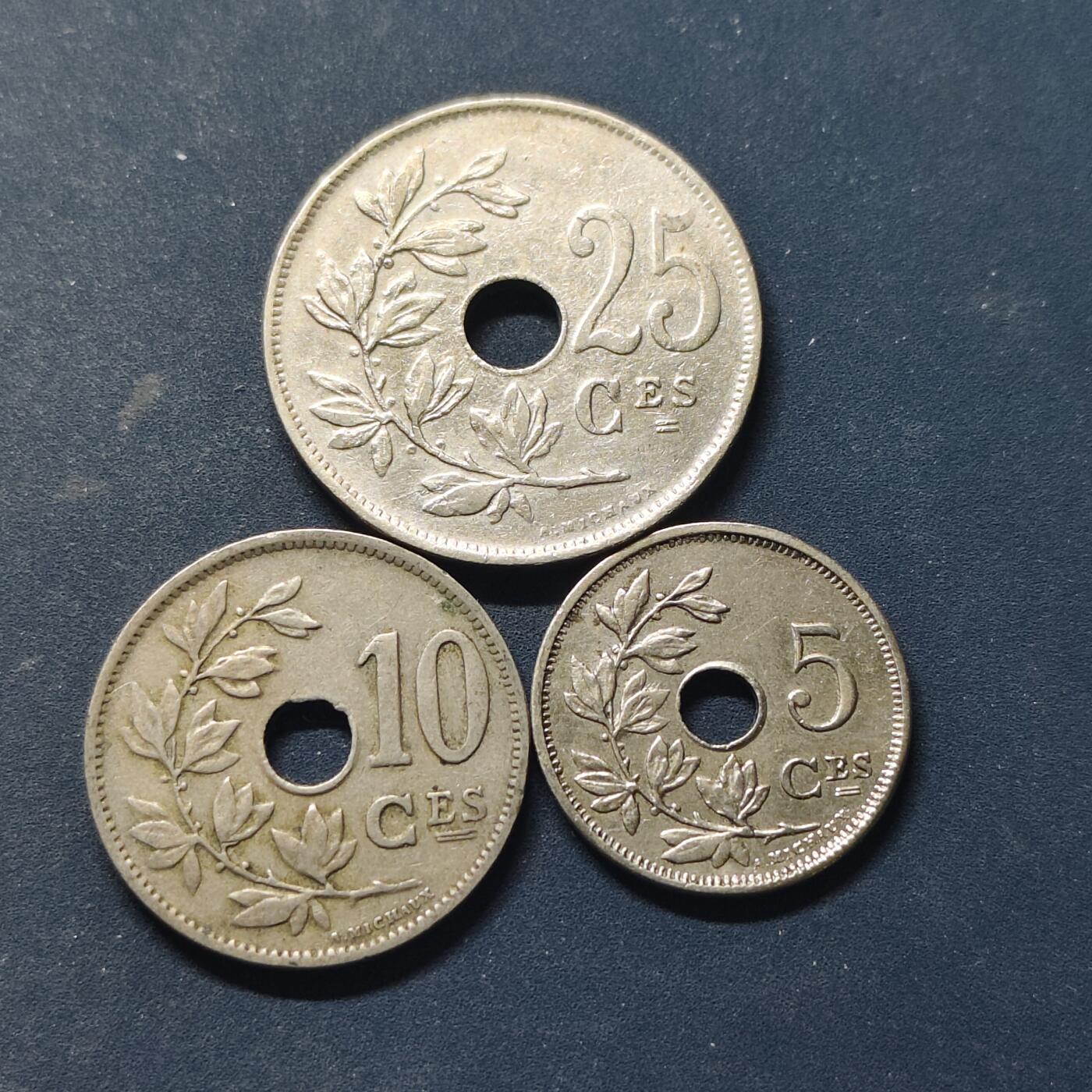 【全场包邮】纯粹捡漏拍518场 比利时1921-1927年BELGIQUE版3枚套币