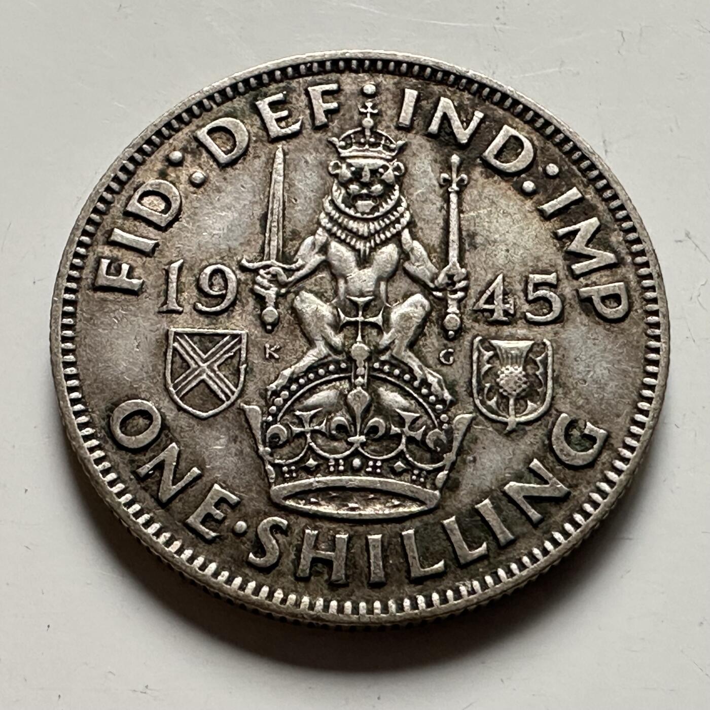 🌹外币初藏🌹🐯2026年第36场   每周二四六晚8️⃣点 接代拍 英国 1945年1先令银币 50%银-5.66g-23.5mm 